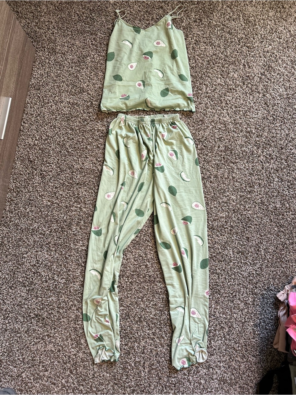 Light Green Avocado-Print Pajama Tank & Pants Set